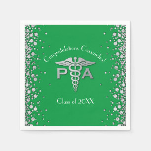 Physician Assistant PA Graduation Green Silver Napkins
