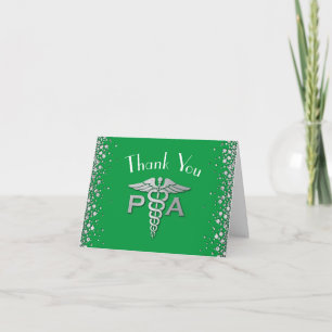 Physician Assistant PA Graduation Green Silver Thank You Card