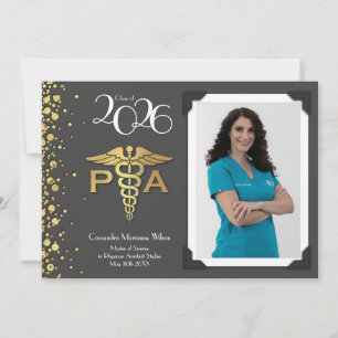 Physician Assistant PA Graduation Grey Gold Invitation