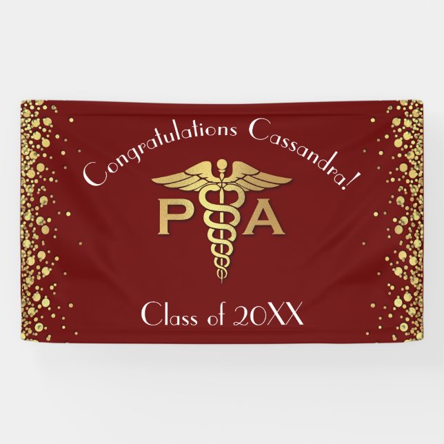 Physician Assistant PA Graduation Maroon Gold Banner (Horizontal)