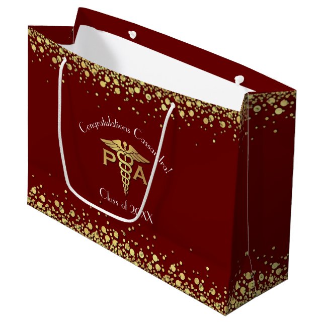 Physician Assistant PA Graduation Maroon Gold Large Gift Bag (Front Angled)