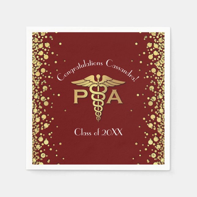 Physician Assistant PA Graduation Maroon Gold Napkins (Front)