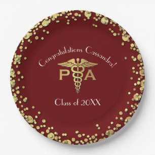 Physician Assistant PA Graduation Maroon Gold Paper Plates