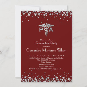 Physician Assistant PA Graduation Maroon Silver Invitation