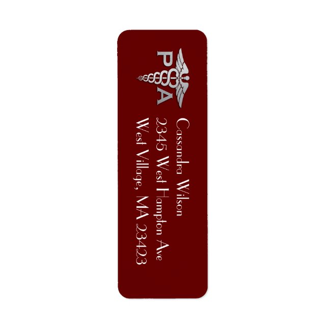 Physician Assistant PA Graduation Maroon Silver Label (Front)