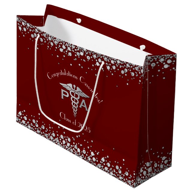 Physician Assistant PA Graduation Maroon Silver Large Gift Bag (Front Angled)