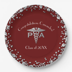 Physician Assistant PA Graduation Maroon Silver Paper Plates