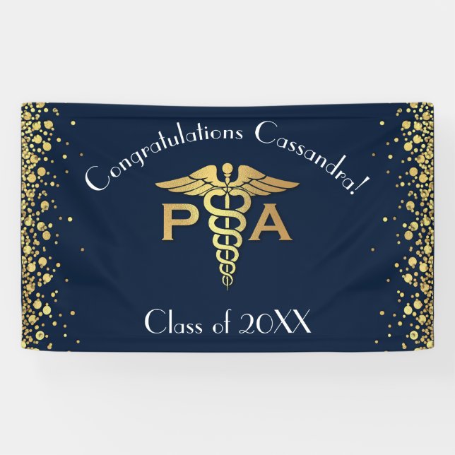 Physician Assistant PA Graduation Navy Blue Gold Banner (Horizontal)