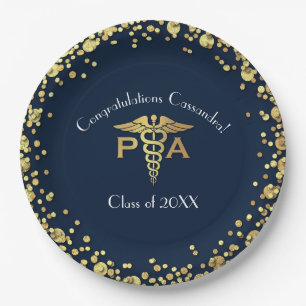 Physician Assistant PA Graduation Navy Blue Gold Paper Plates