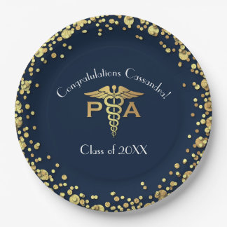 Physician Assistant PA Graduation Navy Blue Gold Paper Plates