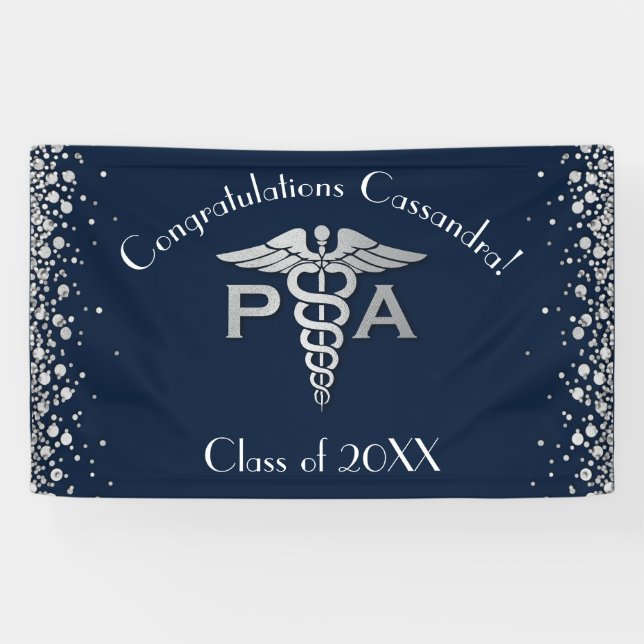 Physician Assistant PA Graduation Navy Blue Silver Banner (Horizontal)