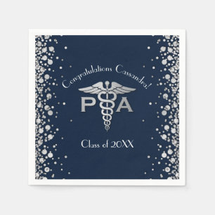 Physician Assistant PA Graduation Navy Blue Silver Napkins