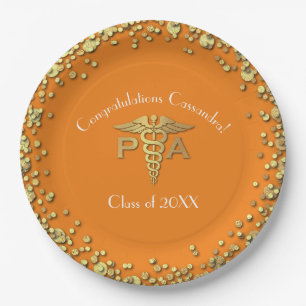 Physician Assistant PA Graduation Orange Gold Paper Plates