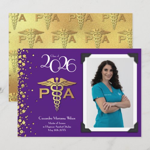Physician Assistant PA Graduation Purple Gold Invitation