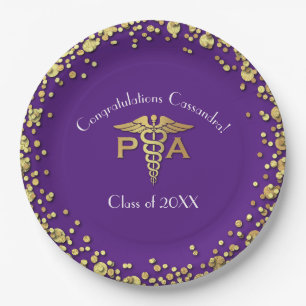 Physician Assistant PA Graduation Purple Gold Paper Plates