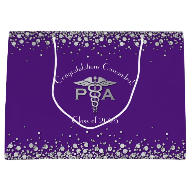 Physician Assistant PA Graduation Purple Silver Large Gift Bag (Front)