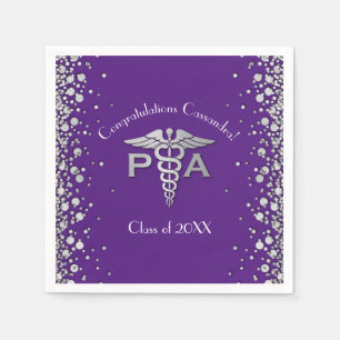 Physician Assistant PA Graduation Purple Silver Napkins