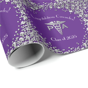 Physician Assistant PA Graduation Purple Silver Wrapping Paper