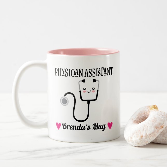 Physician Assistant Personalized Gift Two-Tone Coffee Mug (With Donut)