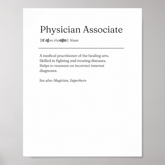 Physician Associate Definition Funny Poster Gift (Front)