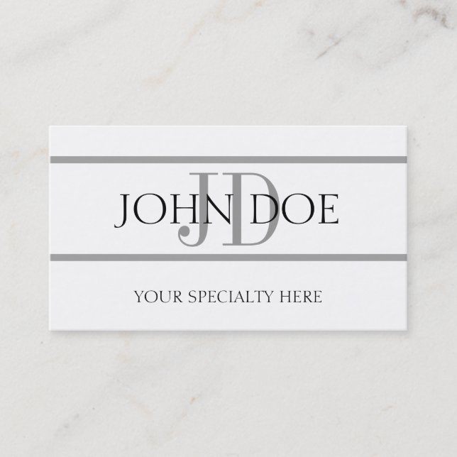 Physician Doctor MD Medical Silver Stripes White Business Card (Front)