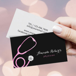 Physician Medical Pink Glitter Stethoscope Doctor Business Card