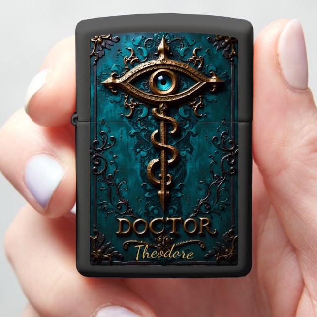 Physician's Caduceus Eye Visionary Doctor Keepsake Zippo Lighter (In Hand)