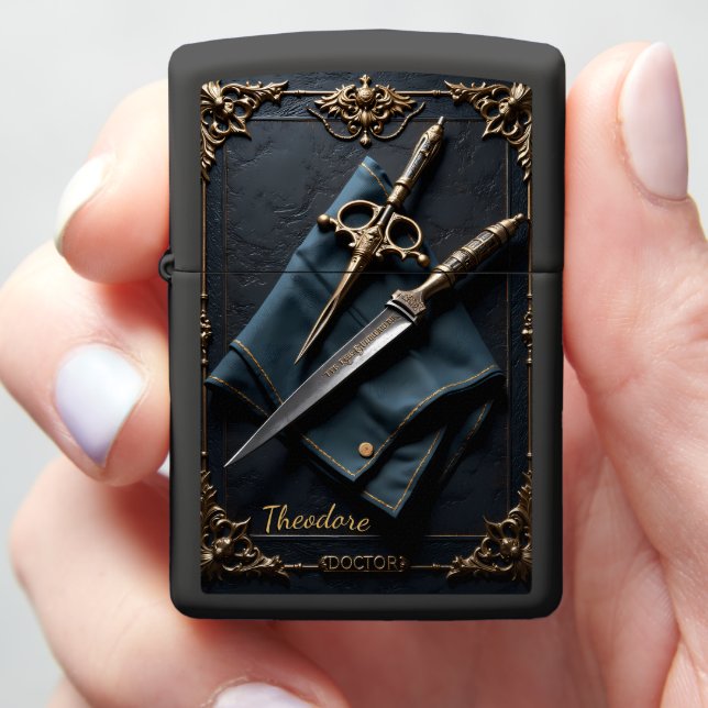Physician's Daggers Surgeon Doctor Keepsake Zippo Lighter (In Hand)