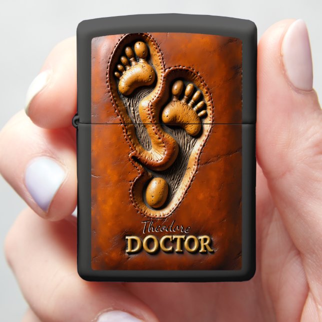 Physician's Footprint Heart Pediatrician Keepsake Zippo Lighter (In Hand)
