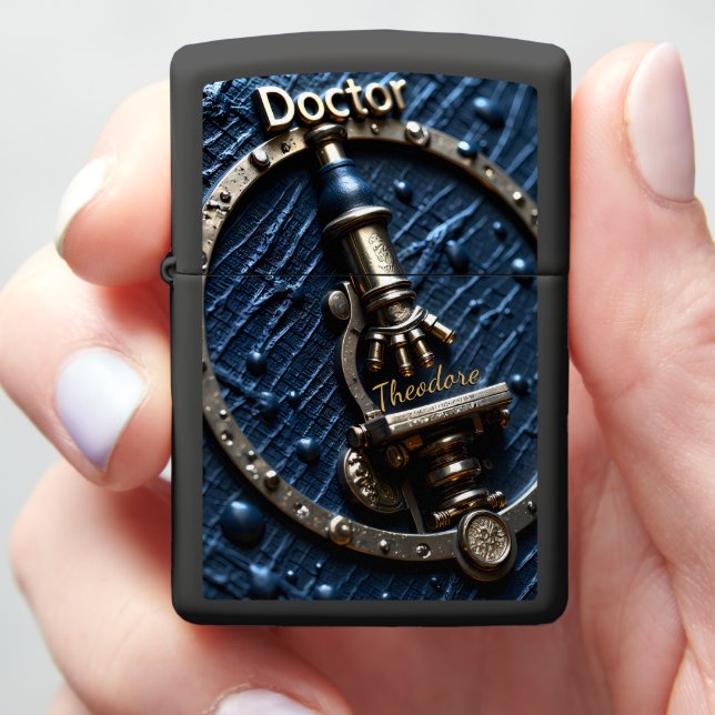 Physician's Gilded Microscope Researcher Keepsake Zippo Lighter (In Hand)