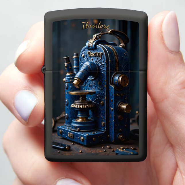 Physician's Ornate Microscope Researcher Keepsake Zippo Lighter (In Hand)