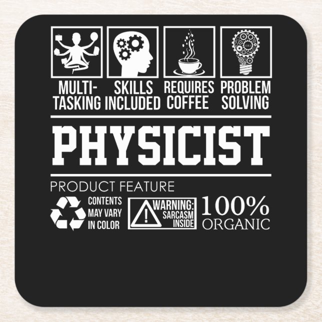 Physicist 100% Organic Square Paper Coaster (Front)