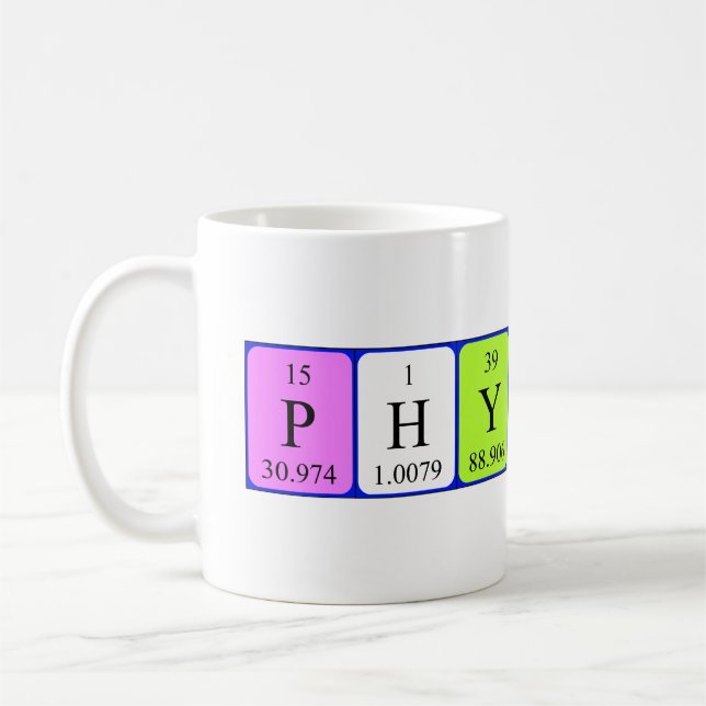 Physics and Chemistry periodic table mug (Left)