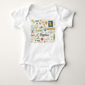 Physics concepts, hand-drawn vintage style. baby bodysuit