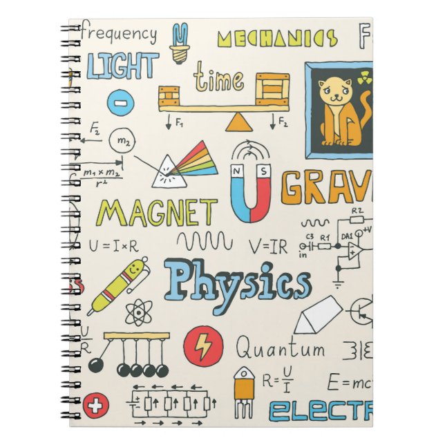 Physics concepts, hand-drawn vintage style. notebook (Front)