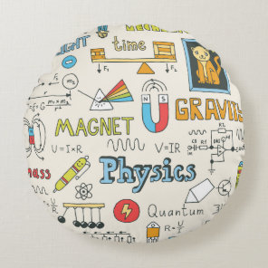 Physics concepts, hand-drawn vintage style. round pillow