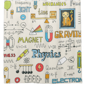 Physics concepts, hand-drawn vintage style. shower curtain