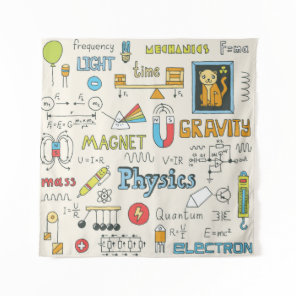 Physics concepts, hand-drawn vintage style. tapestry