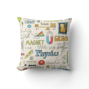 Physics concepts, hand-drawn vintage style. throw pillow