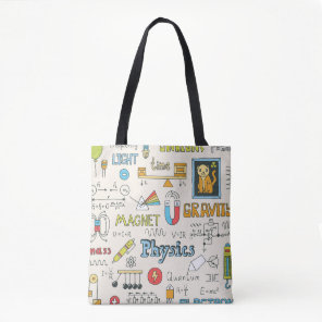 Physics concepts, hand-drawn vintage style. tote bag