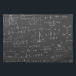 Physics diagrams and formulas placemat<br><div class="desc">Physics diagrams and formulas chalk handwriting on blackboard</div>