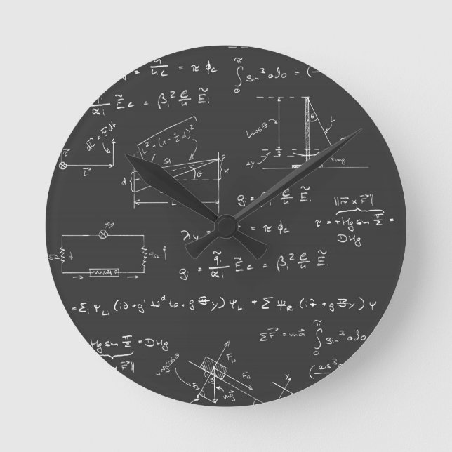Physics diagrams and formulas round clock (Front)