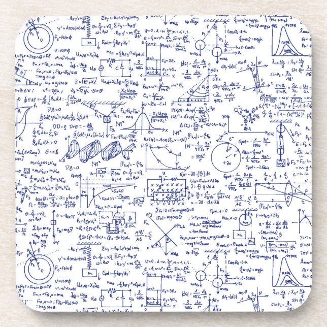 Physics Equations in Blue Pen // Beverage Coaster (Front)