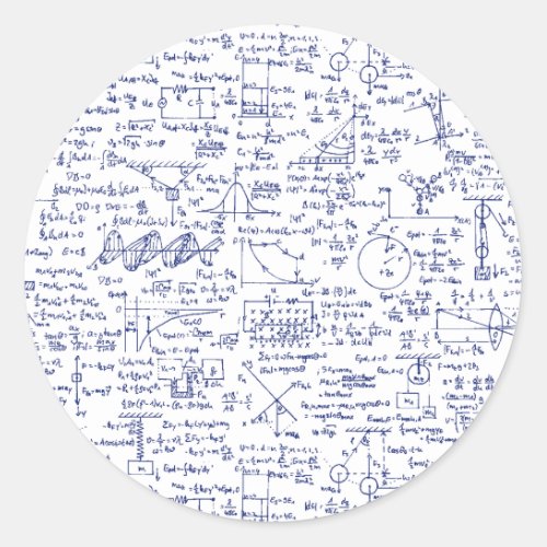 Physics Equations in Blue Pen  Classic Round Sticker