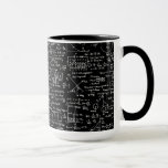 Physics Equations on Black // Mug<br><div class="desc">Hand written physics equations in white on a black background.  Perfect for the psychics or math lover in your life.  Each equation is hand drawn.</div>
