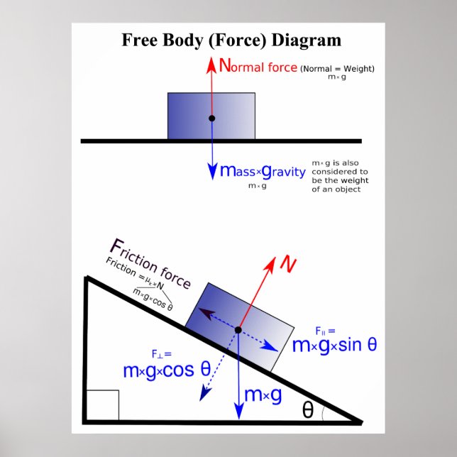 Physics Free Body Force Diagram Poster (Front)