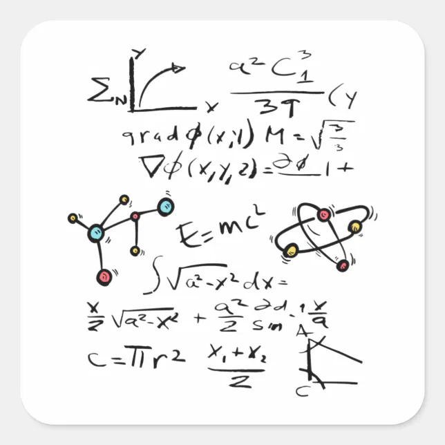 Physics Math Formula Teacher Student Molecules Squ Square Sticker | Zazzle