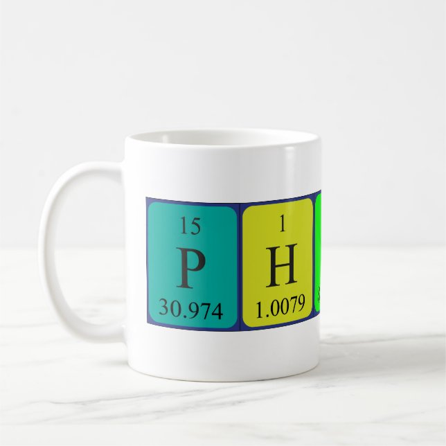 Physics periodic table name mug (Left)