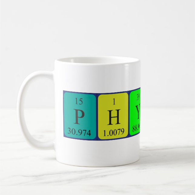 Physics periodic table name mug (Left)