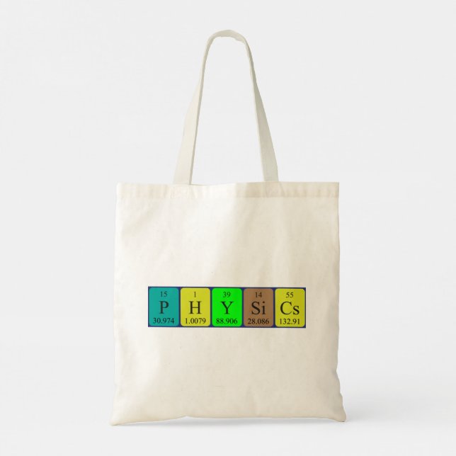Physics periodic table name tote bag (Back)